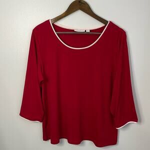 Susan Grayer Red w/Cream Trim 3/4 Sleeve Top Size L